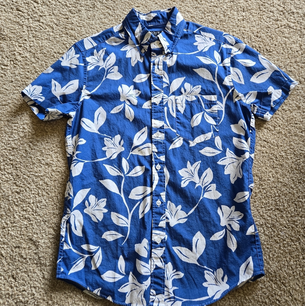 J. Crew Blue and White Floral Button Down Shirt (Sz S)